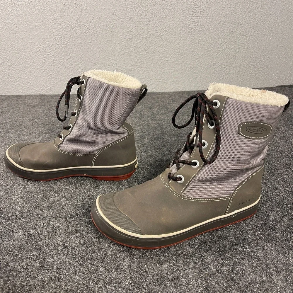 KEEN Elsa Boots Womens 9 Gray Waterproof Duck Winter Fleece Lined Lace Up